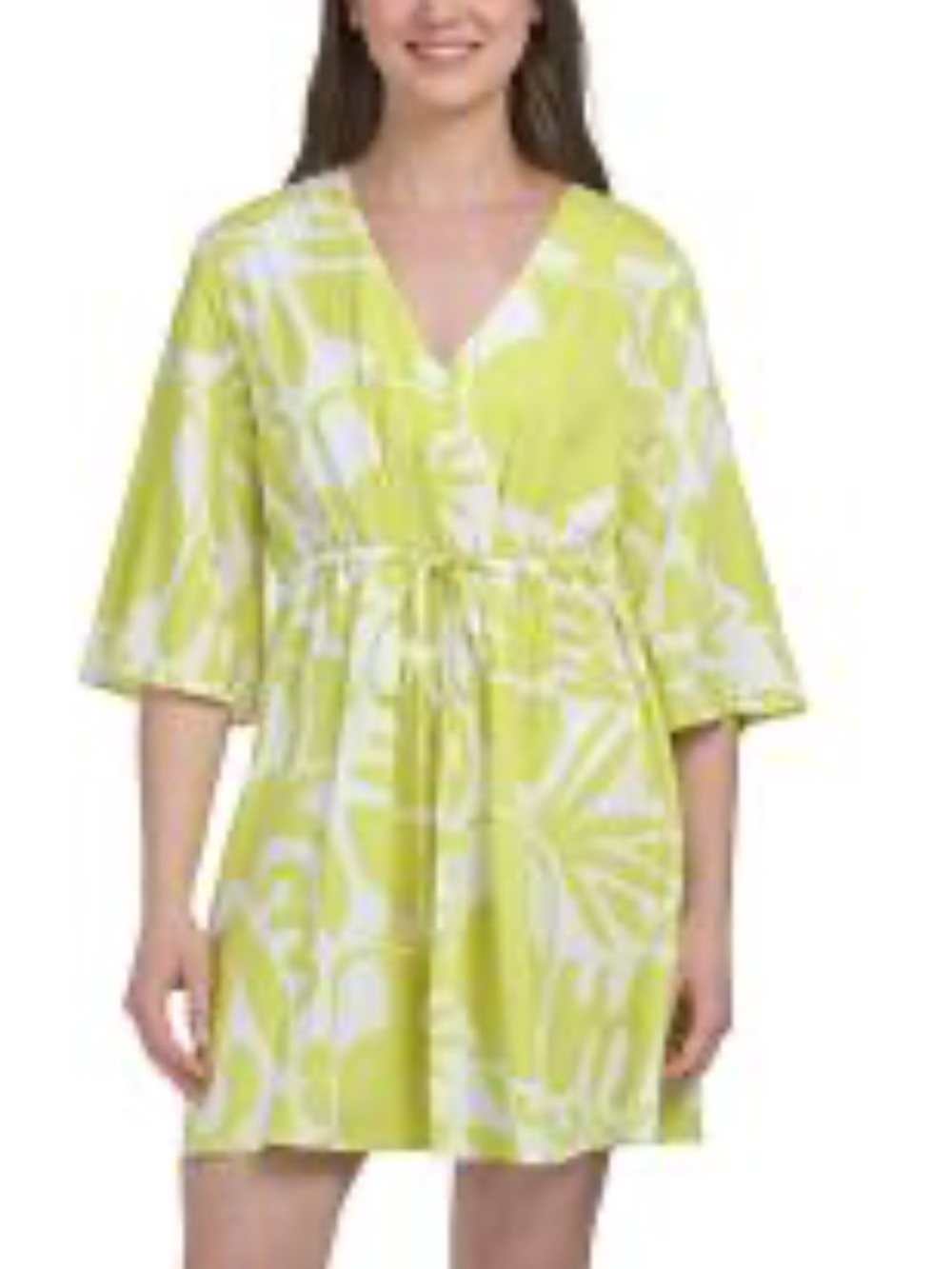 Label of Love Lime & White Abstract Artsy Swim Cover Mini Dress Size Medium NWT